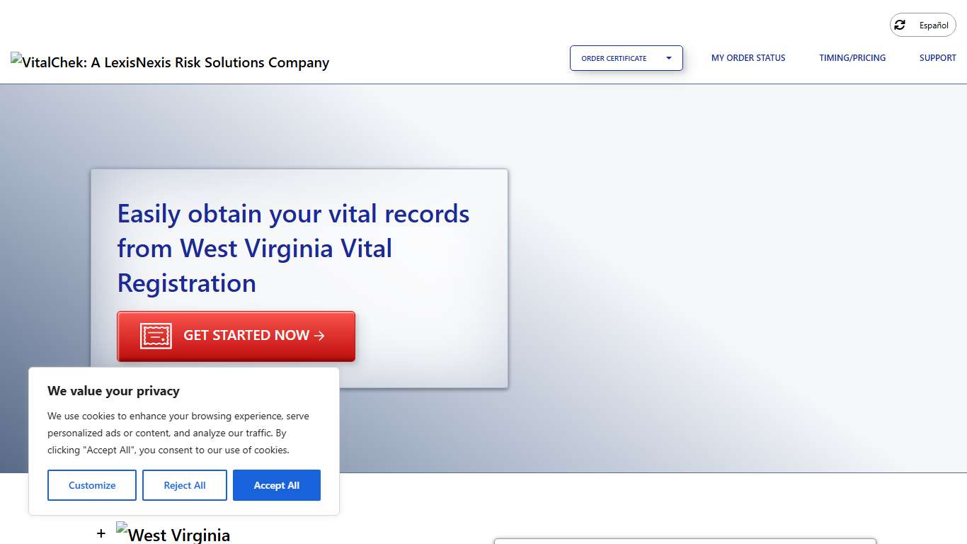West Virginia Vital Registration (WV) Order Certificates - VitalChek